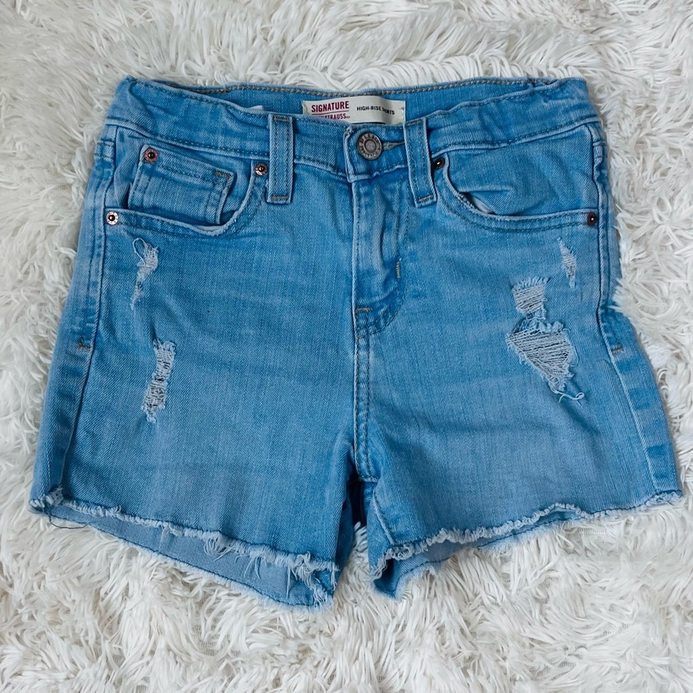 Levi Strauss High Rise Distressed Denim Shorts